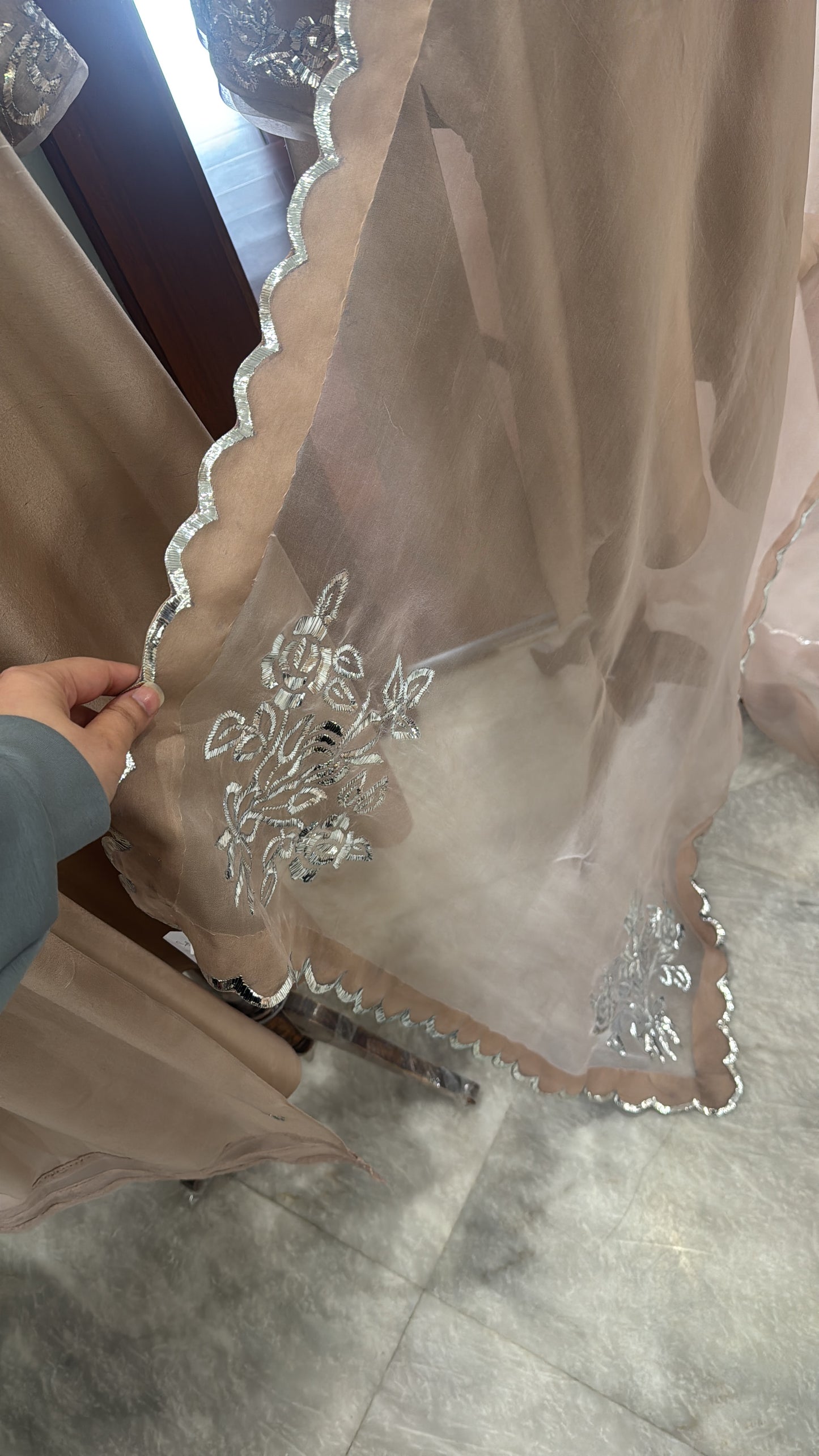 Bow Bouquet Mukaish Organza Dupatta (L25-OR-04)